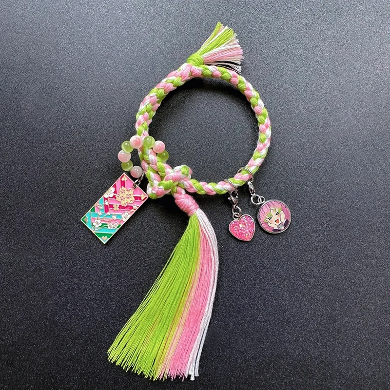 Anime demon slayer cosplay dos desenhos animados pulseira conjunto circunferência da mão 14-16cm tecido ornamento acessório para presente da mascote