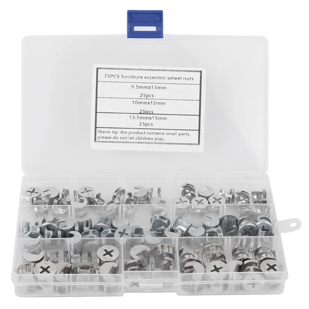 75 Pcs Multi-Size Cam Locks for Furniture Assortment Kit Zinc Alloy Furniture Cam Lock Fasteners