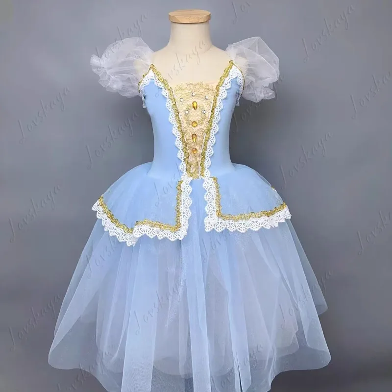 

Балетное платье для выступлений, белые детские соревнования, марлевая юбка для профессиональных танцев, юбка с балдахином, длинная юбка Fairy