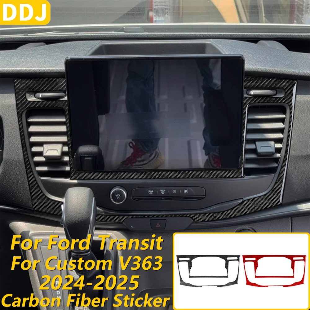 Pour Ford Transit Custom V363 2024 2025, autocollant de couverture de panneau de sortie d'air de la console centrale en fibre de carbone, accessoires de voiture