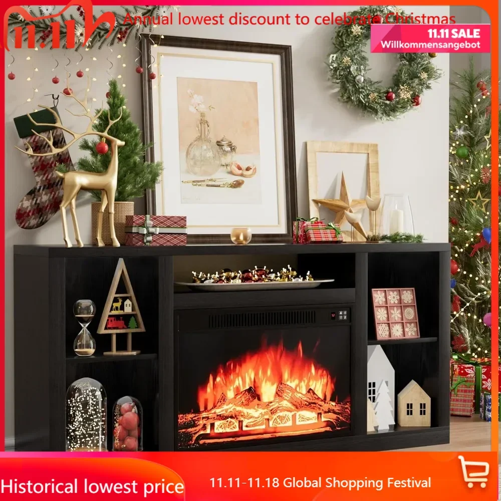

Electric Fireplace TV Stand for Televisions up to 65+ Inch, Media Entertainment Center Console Table with Four Open Stor