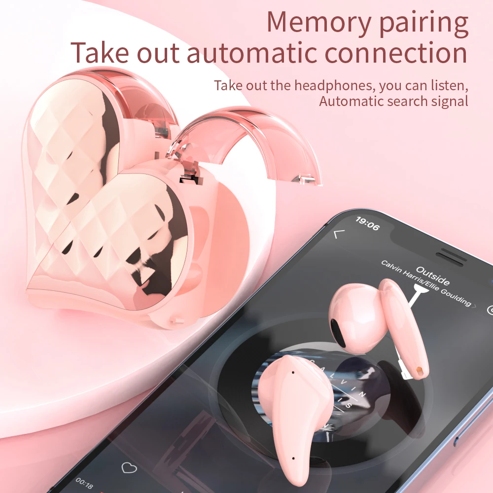 سماعة رأس بلوتوث TWS جديدة قابلة للتدوير على شكل قلب مع سماعة أذن داخل الأذن لإلغاء الضوضاء للمكالمات الصوتية ENC لهواتف iPhone/Samsung/Xiaomi #4