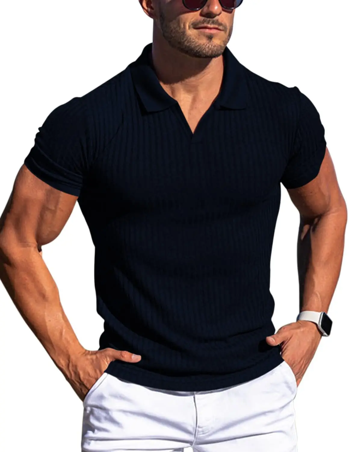 Neues Sommer-Herren-Freizeit-Poloshirt mit Kragen, V-Ausschnitt und Kurzen Ärmeln für den Täglichen Gebrauch – Detail 21