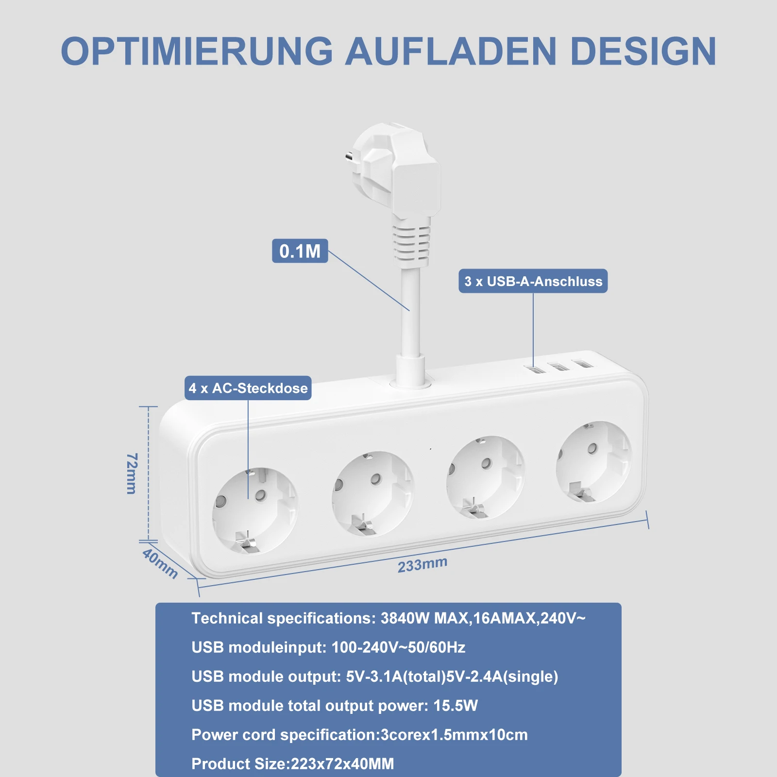 7-in-1 Multi-functional Expansion Socket, 4AC+3USB with Child Safety Door, 3840W, Suitable for Both Home and Office Use
