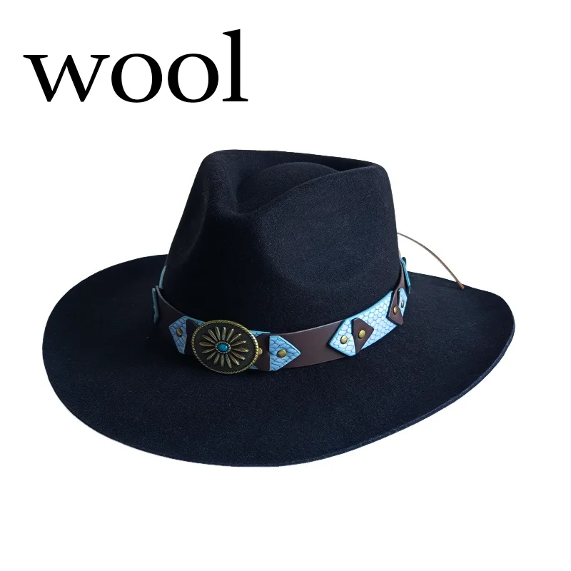 100% Wool Cowboy Hat Unisex Wide Brim Felt Hat Solid Color Classic Fedora Style Multiple