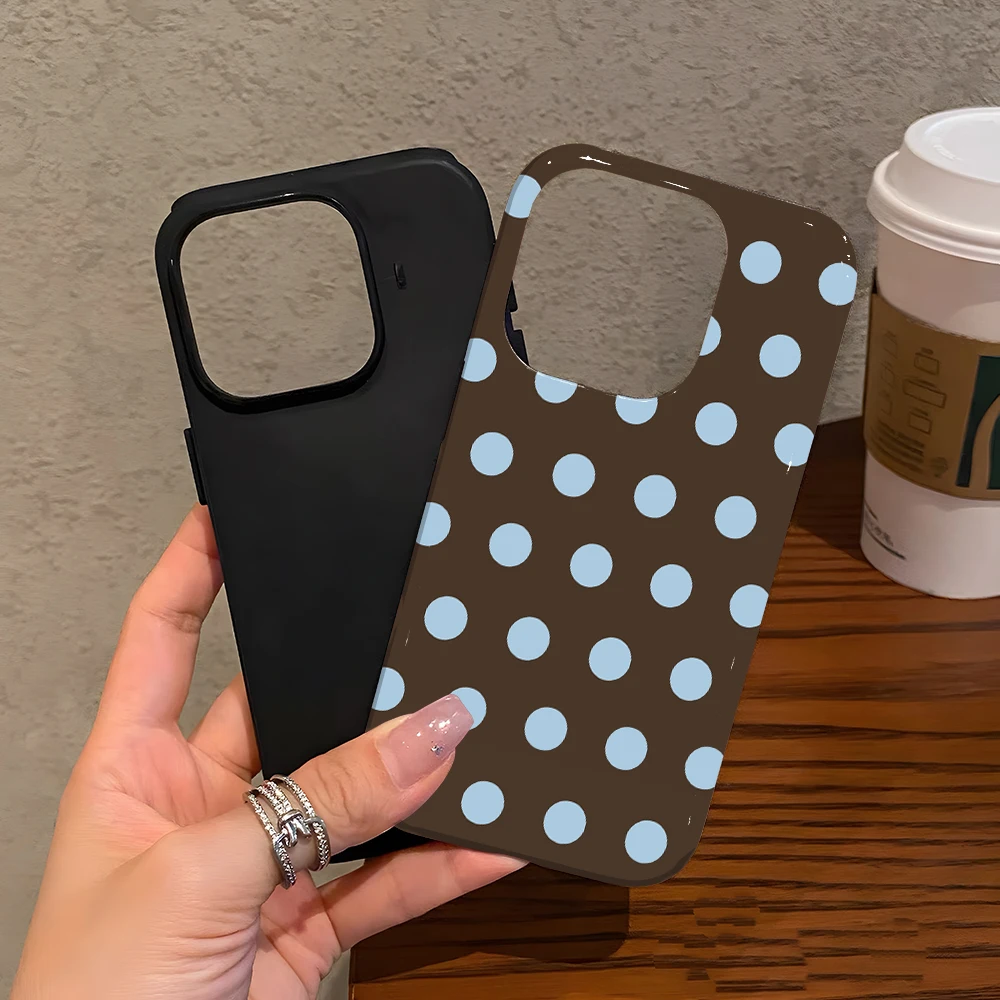 Luksusowe etui na telefon w kolorze niebiesko-brązowym w kropki do iPhone'a 17 16 15 14 13 12 11 7 8 Air Pro Max Plus, luksusowa dwuwarstwowa obudowa. — zdjęcie produktu 3