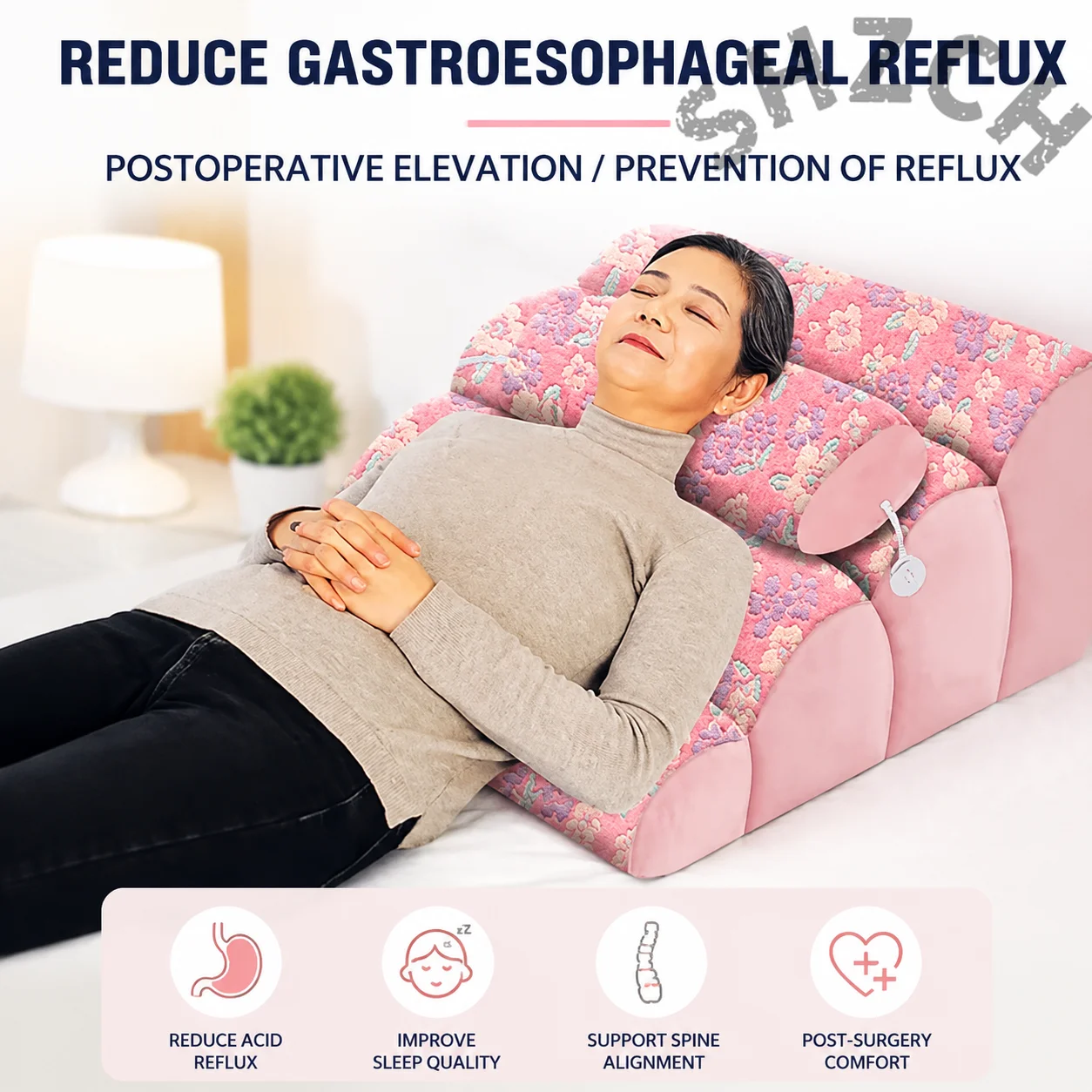 Ergonomic 30-Degree Anti-Reflux Back Cushion for Elderly – Pressure-Relieving Bed Rest Pad for Postoperative Recovery & Home Ca