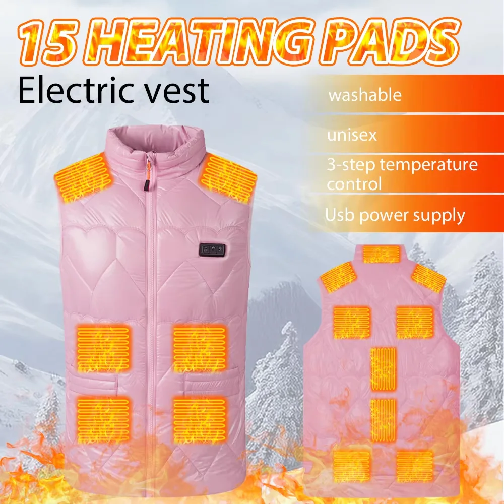 15 Zones Smart Heating Vest Adjustable Three Control Electric Thermal Warmer Coat Winter Warm Padded Sleeveless Thermal Clothes