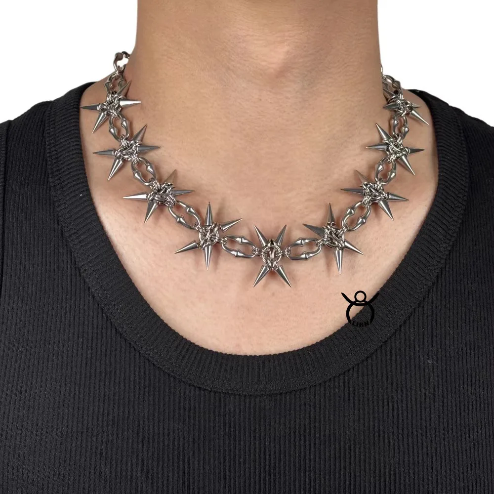 2026 New Punk Necklace Metal Chain Simple Stainless Steel Spike Cool Unisex Choker Neck Accessaries for Women Men Jewelry