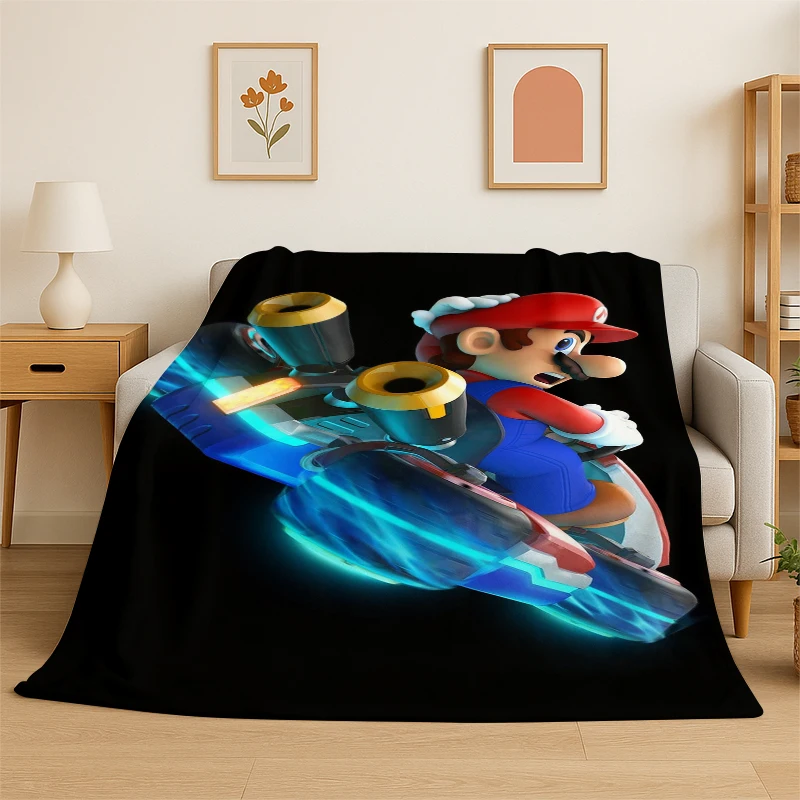 HD Cute Cartoon M-Mario Game Flannel Throw Blanket,Warm Cozy Blanket for Bed,Sofa,Couch,Bedroom,Living Room,Office,Camping Gift