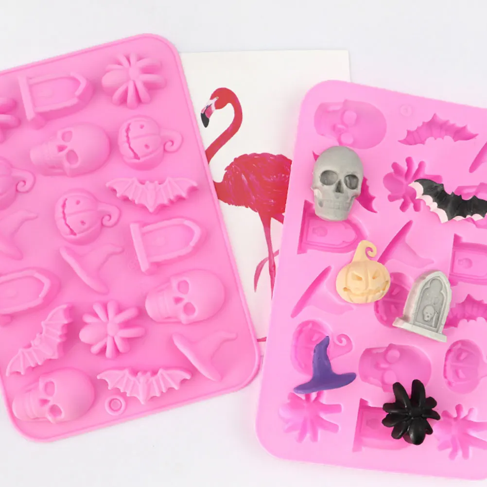 18 moldes de silicona para Chocolate de Halloween, herramientas para hornear DIY de color rosa, molde para adultos, fácil de usar, limpio, de calidad alimentaria, Flexible