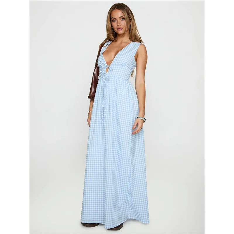 CYL-Women الخامس الرقبة فستان ماكسي بوهو فلوي فستان طويل الأزهار فضفاضة تناسب الصيف فستان الشمس Y2K الخروج فساتين الشاطئ