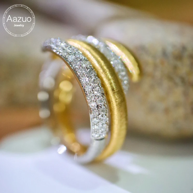 

Aazuo Real Vintage Jewelry 18K Yellow Gold Real Diamonds Luxury Set Ring Gifted For Woman Deluxe Banquet Fashion Jewelry Au750