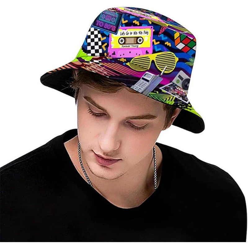 Fashion Retro 80s 90s Bucket Hat Rave Festival Party Outfit for Women Men