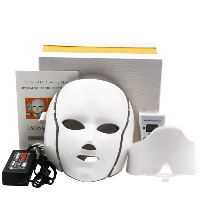 Medidor de belleza de fotones LED, mascarilla LED de 7 colores, tratamiento de acné para el cuello, mascarilla LED de belleza