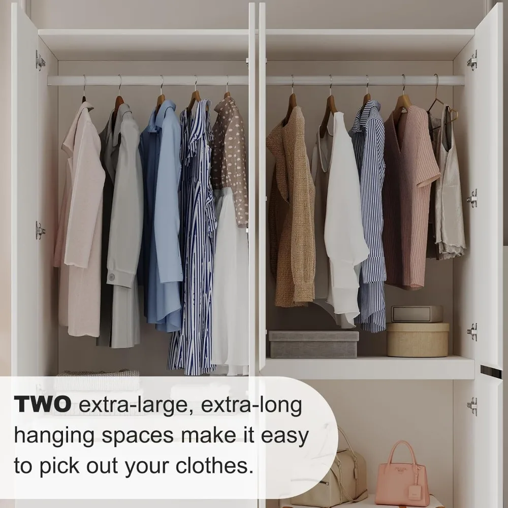 خزانة ملابس خشبية ذات 4 أبواب ودرجين مع قضيب تعليق لغرفة النوم #6