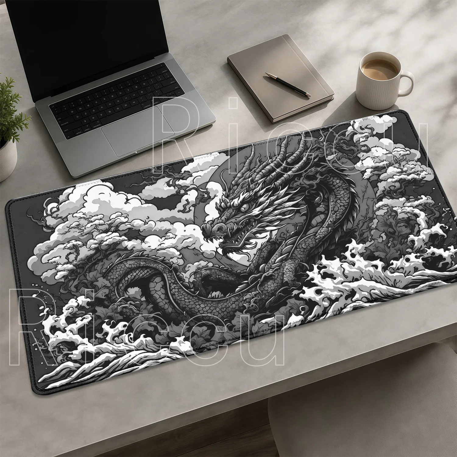 Black and White Dragon HD Printing Large Mouse Pad Chinese Style Gaming Keyboard Rubber Mousepad HD Printing Non-slip Desk Mat