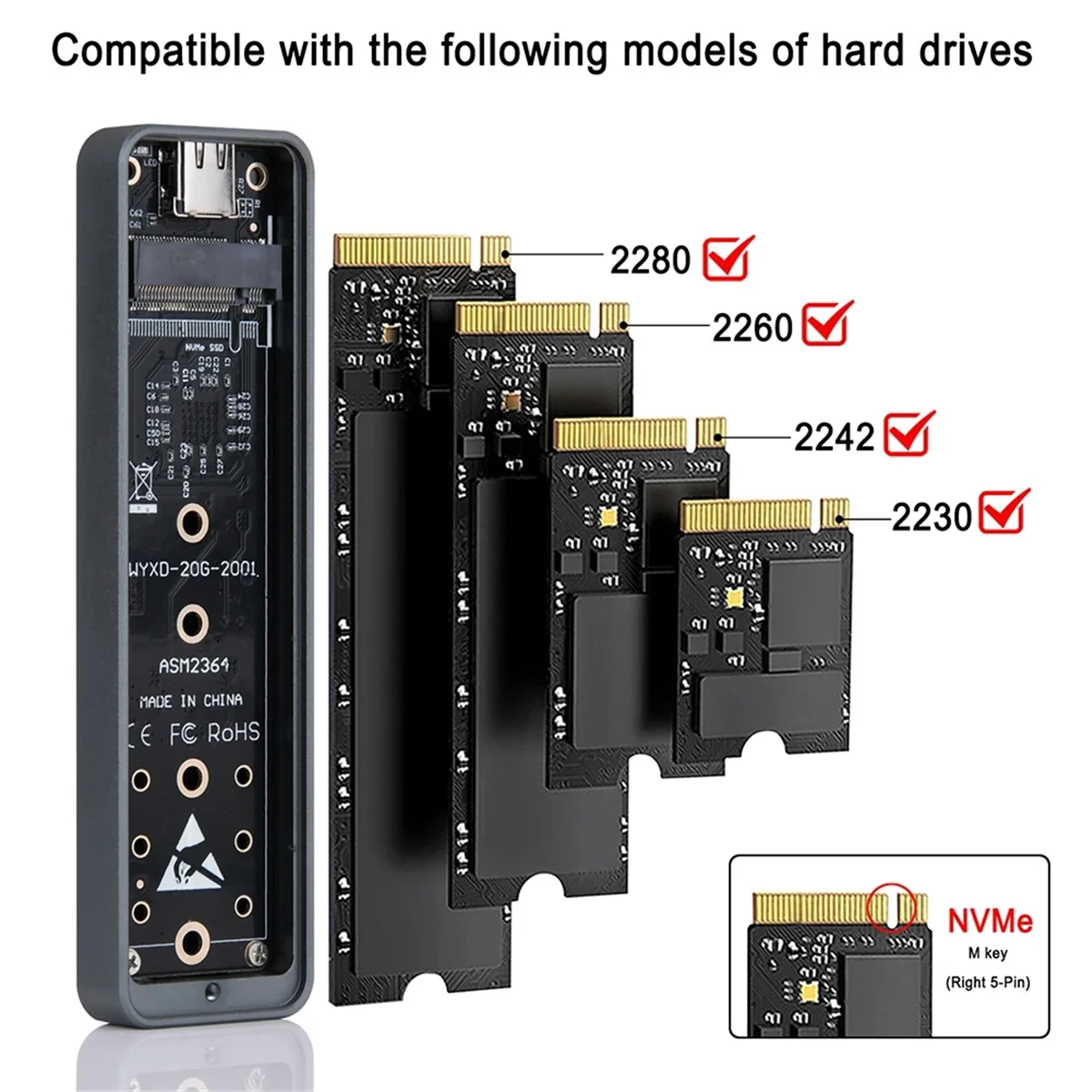 M.2 NVMe SSD Enclosure Hard Drive Box 20Gbps Hard Drive Case Type-C USB3.2 GEN2x2 supporto UASP TRIM per Macbook Windows