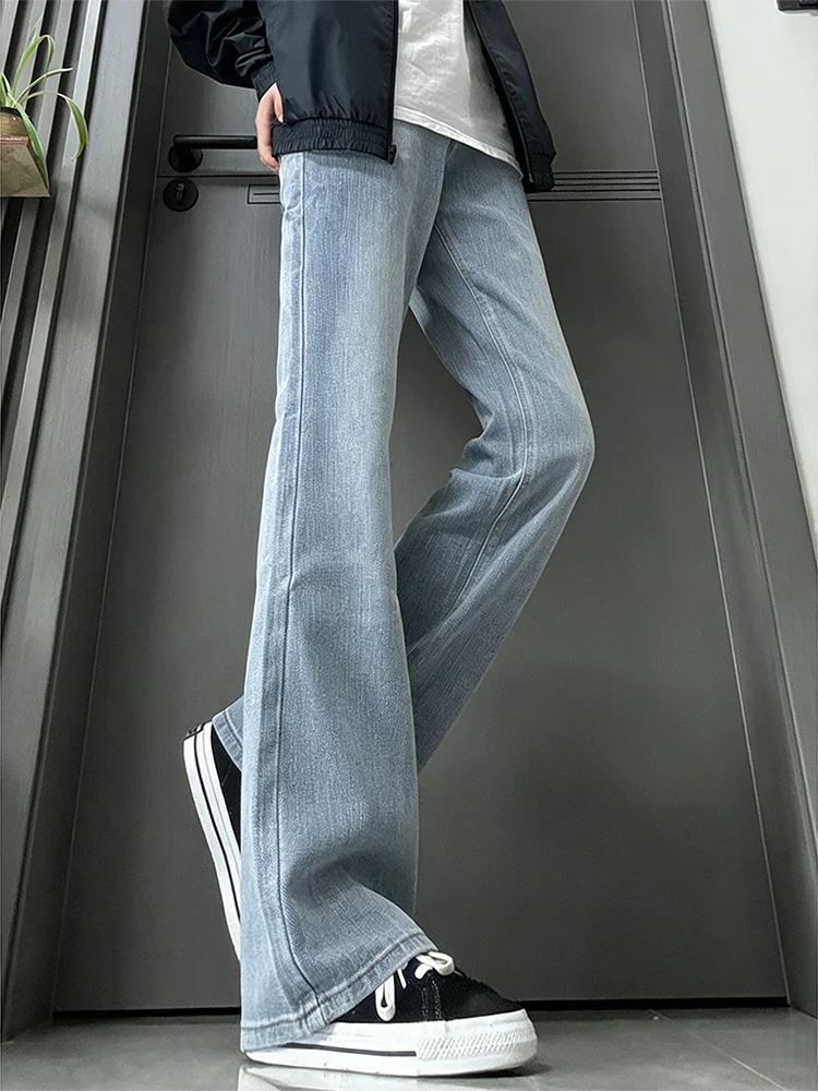 

Мужские джинсы Blue Waed из бамбукового волокна, прямые брюки с микро-клешем в стиле High Street, молодежные, из смесового хлопка и полиэстера