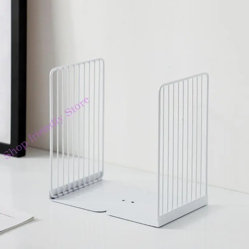 

594A 1 Pair Bookends Book Stand Support Simple Iron Desktop Non Slip Rack Shelf Holder Office Magazine
