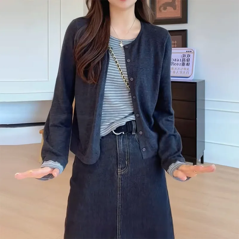 

2026 Sheep Wool Long Sleeve Top Knitted Base Shirt For Women Fake Two-Piece Round Neck Autumn Winter Thickened Warm Sweater