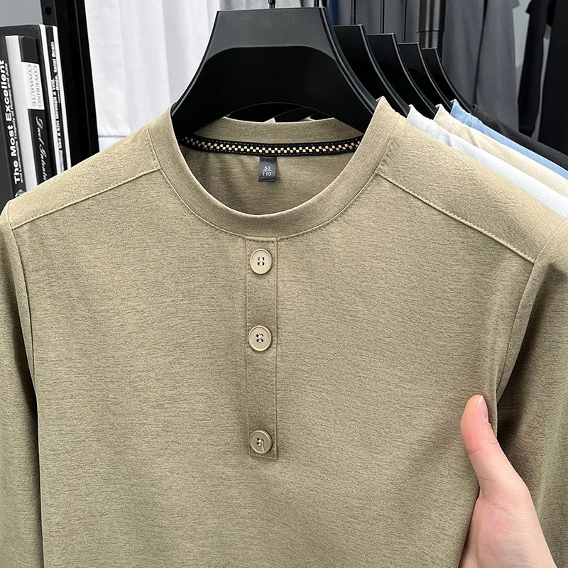 Men's Casual Henley Neck Long Sleeve Shirt Comfortable Fabric For Autumn Winter And Transitional Seasons