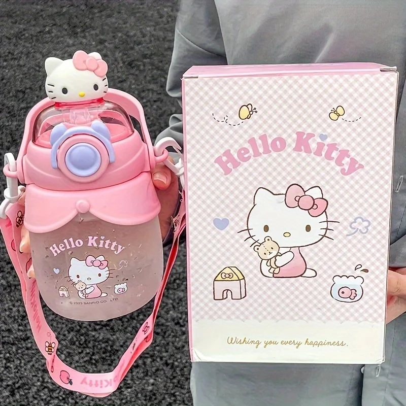 

750ML Hellokitty Water Cup For Girls With High Value Cute Student Big Belly Cup With Straw Large Capacity Children'S Kettle Gift