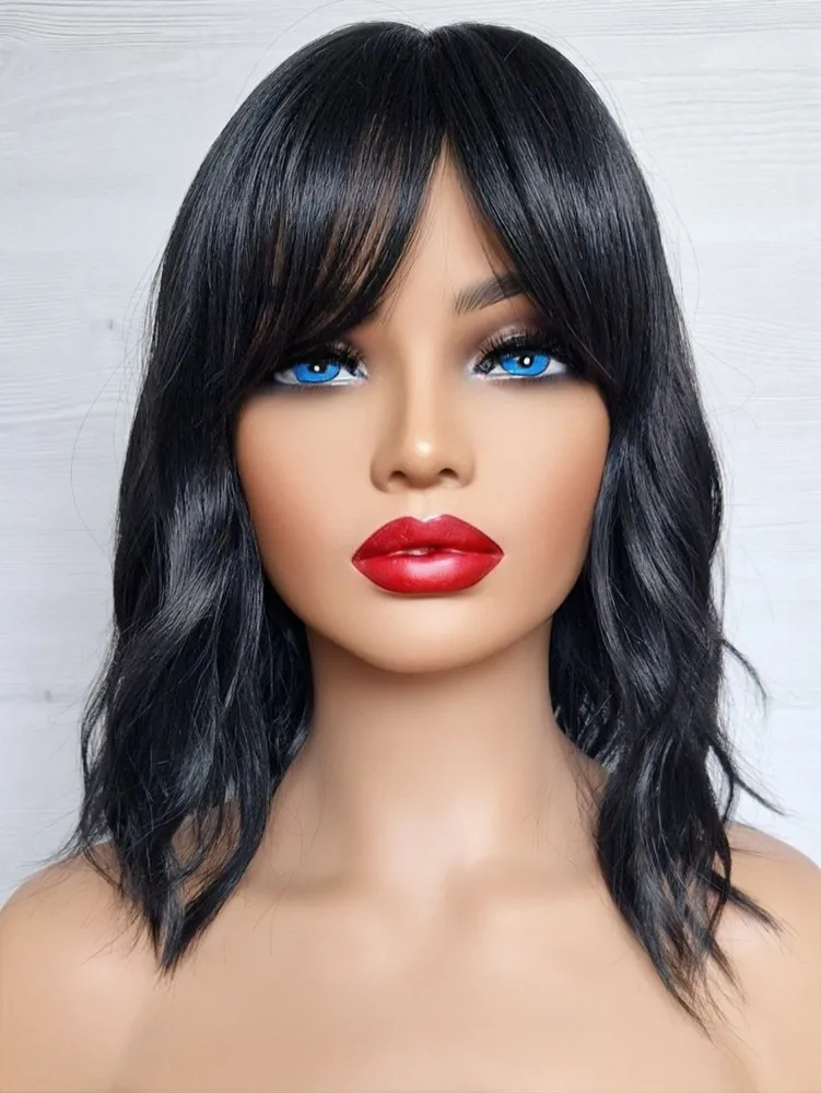 

Black Blend Wig Long Bob Lob Soft Waves Classic Cap Wig