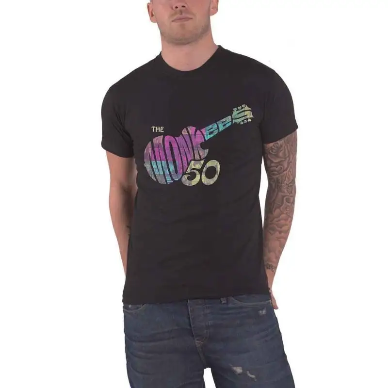 Camiseta The Monkees con Logo de banda de discografía de guitarra, nuevo oficial para hombre, negro