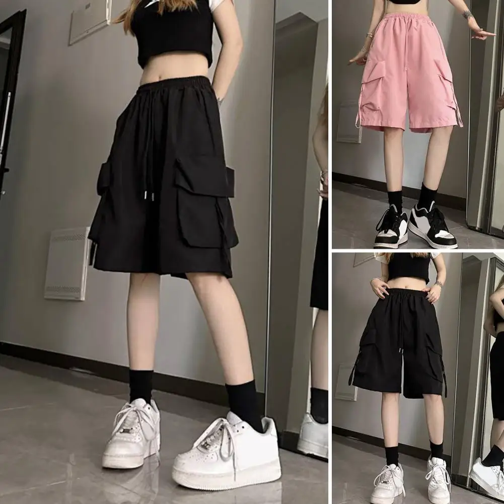 

Gidyq Women High Waist Cargo Shorts American Style Streetwear Summer Wide Leg Pants Fashion Female Big Pocket Loose Shorts New