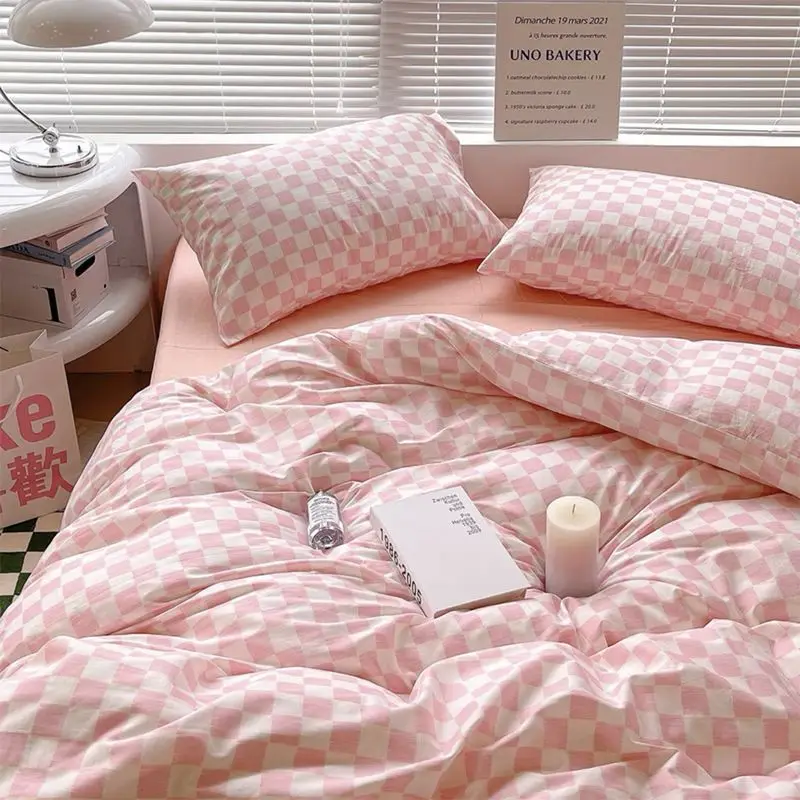 

Nordic Pink Black Checkerboard Duvet Cover Set with Pillowcase Bed Sheet Kid Girls Bedding Sets Full Queen Twin Kawaii No Filler