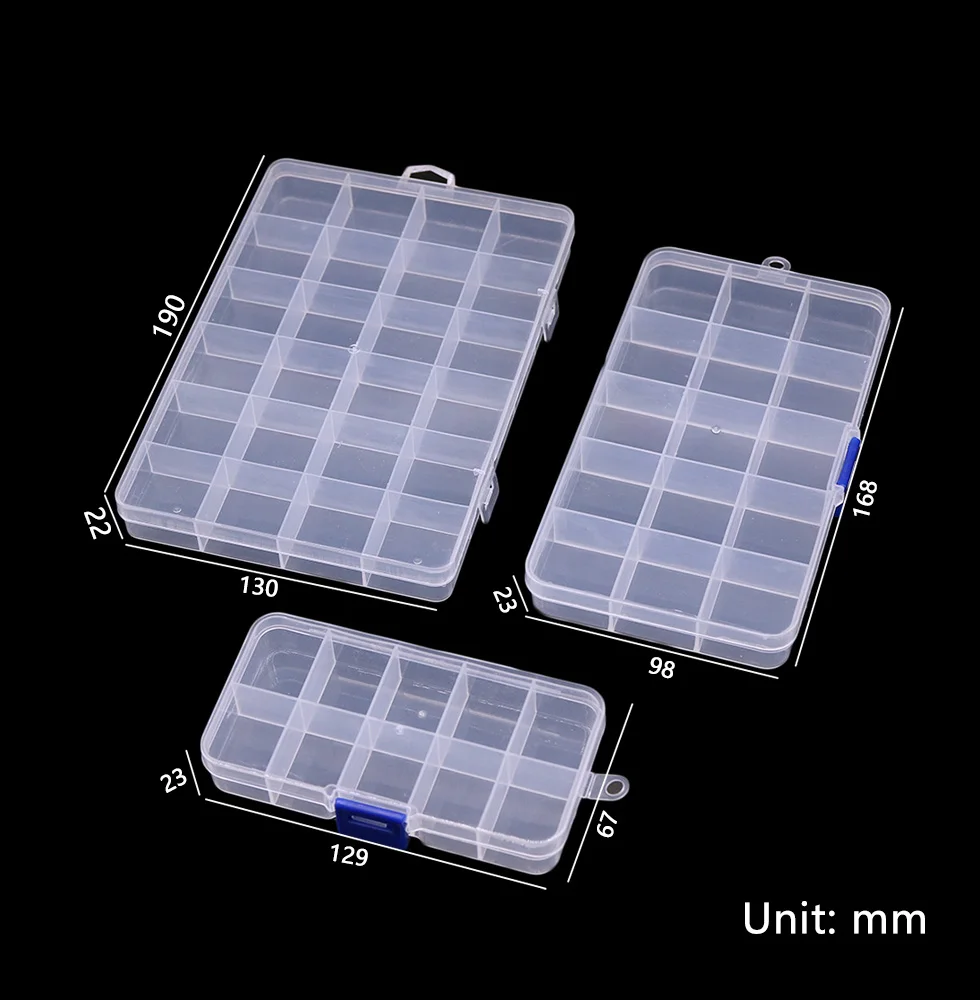 10/15/24 Fixed Grids Clear Plastic Storage Jewelry Box Compartment Container for Beads Crafts Jewelry Tackles Earring Box