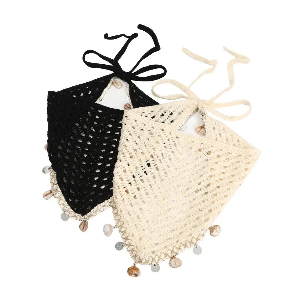 Seashell Tassel Triangle Scarf Headband Ethnic Forest Style Crochet Head Wrap Polyester Elegant Hollow Out Headscarf