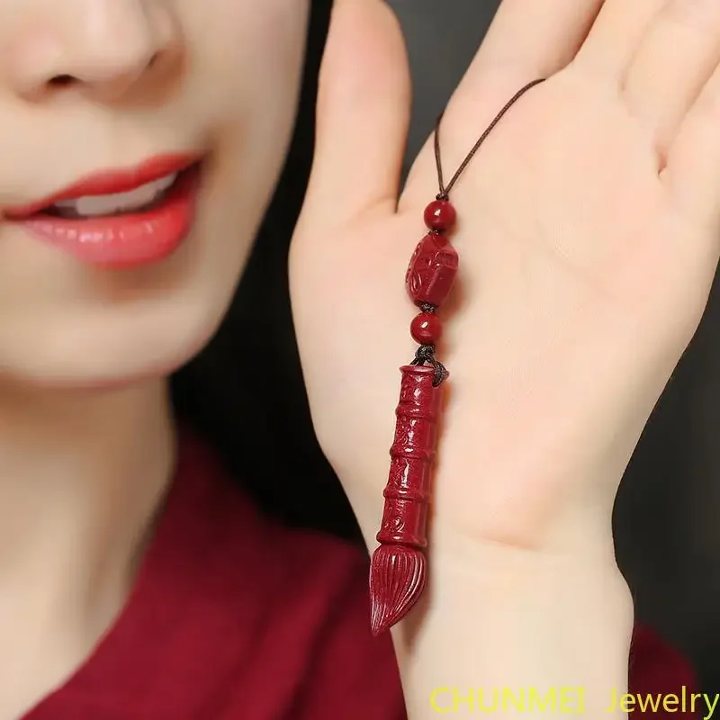 

Ethnic style Pendant Key Chain Handmade carving Cinnabar Men's and Women's Gift Pendant Mobile Phone Pendant Jewelry