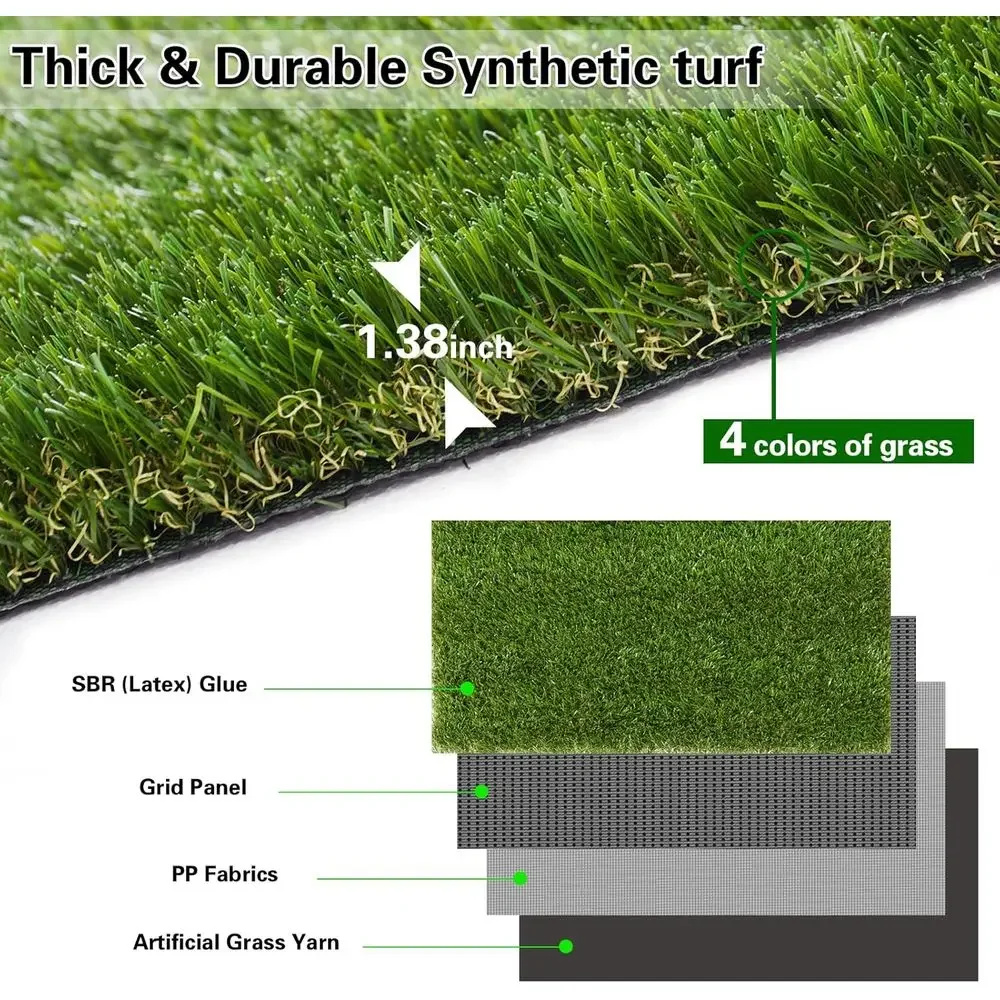 Thick 4ft x 20ft Artificial Turf Grass, Synthetic Lawn Mat for Indoor/Outdoor, Ideal for Pets, Patio, Garden, Customizable Size