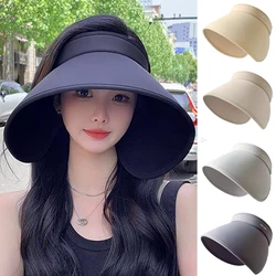 Large Wide Brim Sun Hat Women Wrap-Around Full Face Sun Protection UV Hats Ice Silk Empty Top Beach Cap Riding Travel Sun Visors