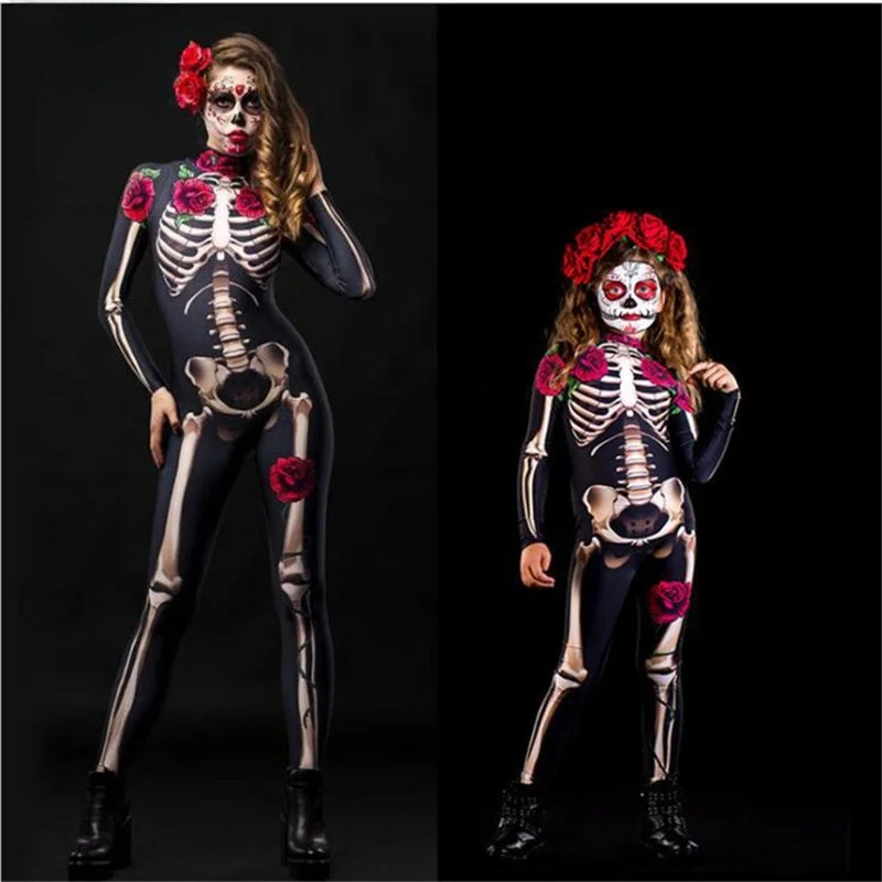 

Fashionable Skeleton Head Performance Outfit Halloween Parent-Child Long Pants Jumpsuit Stage Costume Trendy Autumn Wear