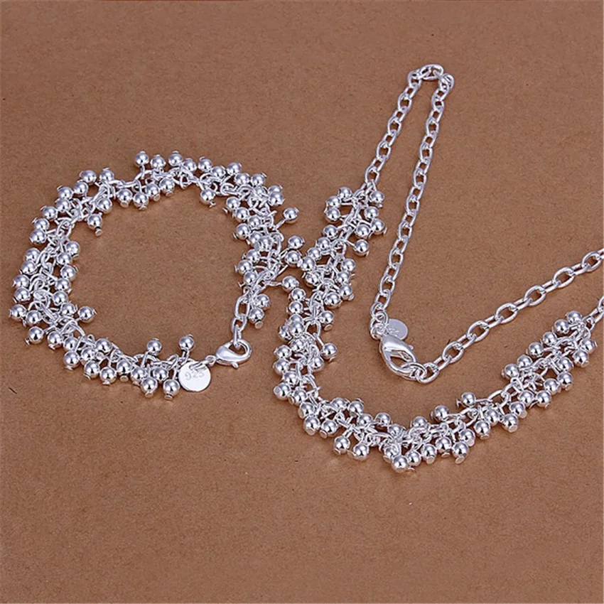 

Hot charm 925 sterling Silver Bracelets necklace Jewelry set for women Beautiful Fringe line frosted beads Fashion Party Gifts