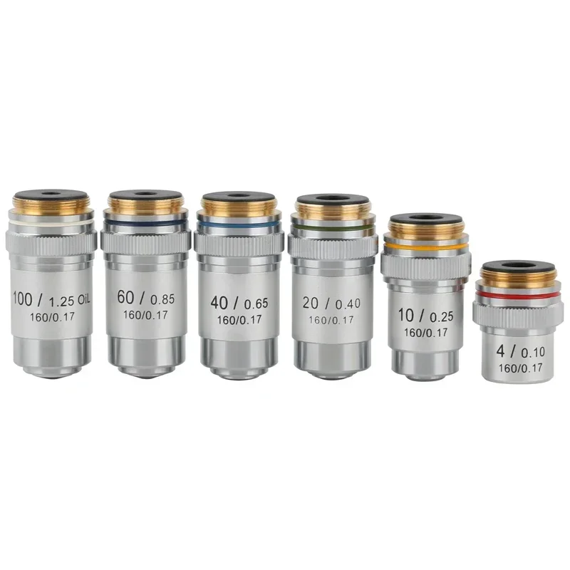 Microscope biologique achromatique série 4X 10X 20X 40X 60X 100X RMS20.2mm 195, lentille d'objectif pour insectes de laboratoire, cellules, observation du sang