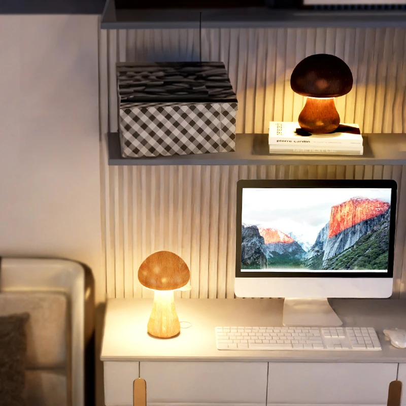 LED fungo luce notturna USB ricaricabile Touch lampada da comodino in legno decorazione ambientale lampada camera dei bambini libro regali