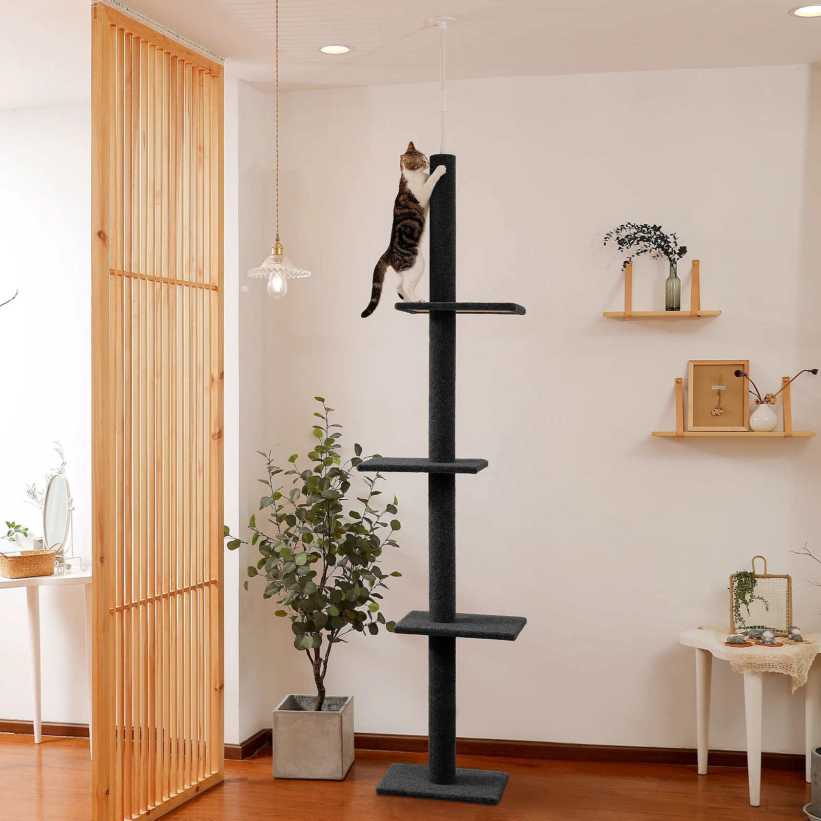 Adjustable Height Cat Tree for Indoor, Floor to Ceiling Cat Tower with Scratching Posts, Cat Scratcher Furniture, Kitten Toys