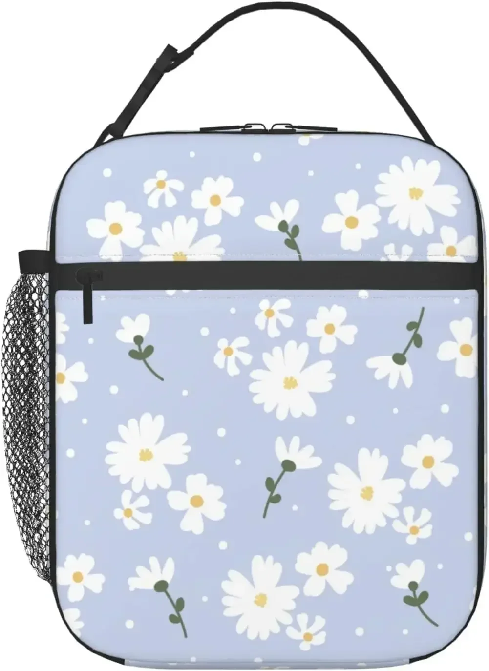 

Lunch Box Girl Daisy Flower Purple Floral Spring Insulated Bag Reusable Leakproof Food Tote Container with Side Pocket