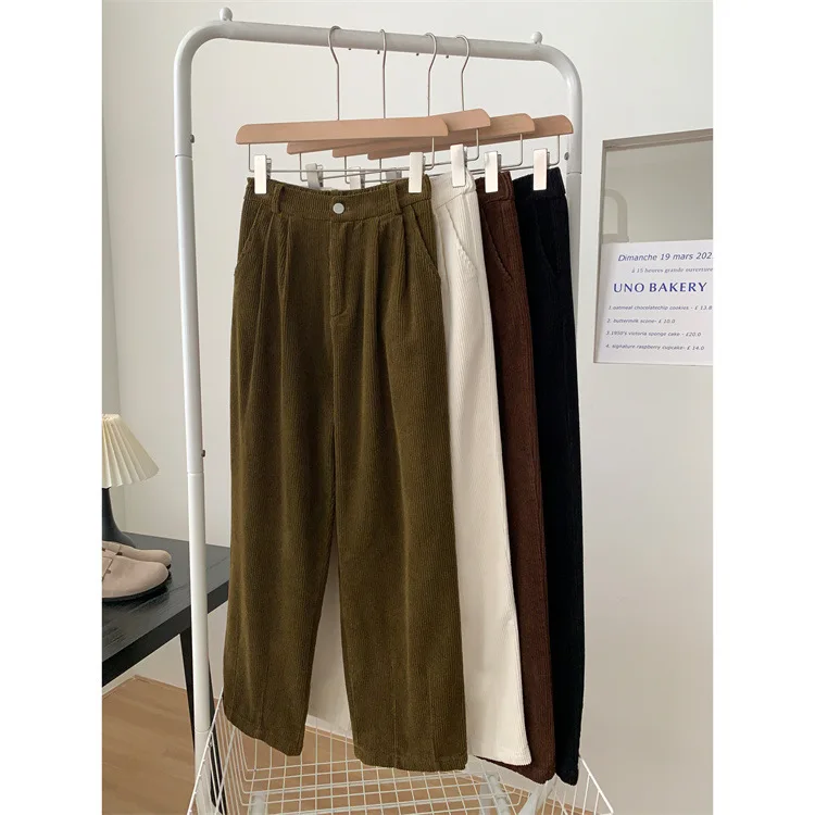 Corduroy Wide Leg Pant  Autumn Winter High Waisted Loose Casual Straight Leg Pants, Balloon Pants For Women