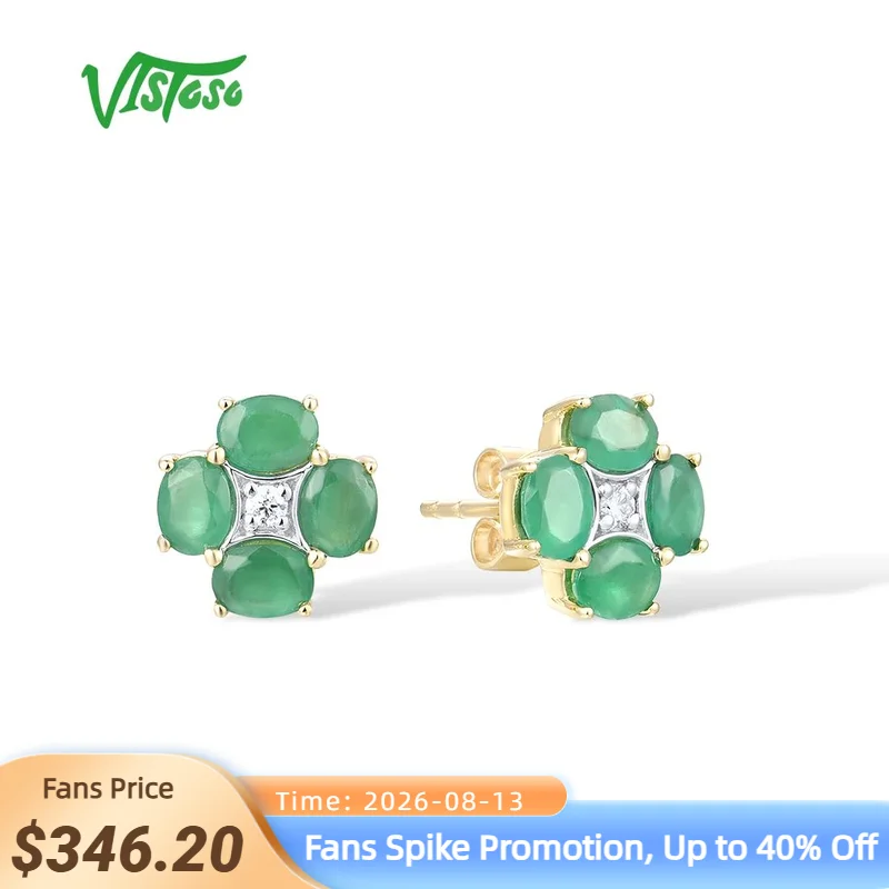 VISTOSO Gold Earrings For Women Genuine 14K 585 White Yellow Rose Gold Emerald Blue Sapphire Ruby Stud Earrings Fine Jewelry