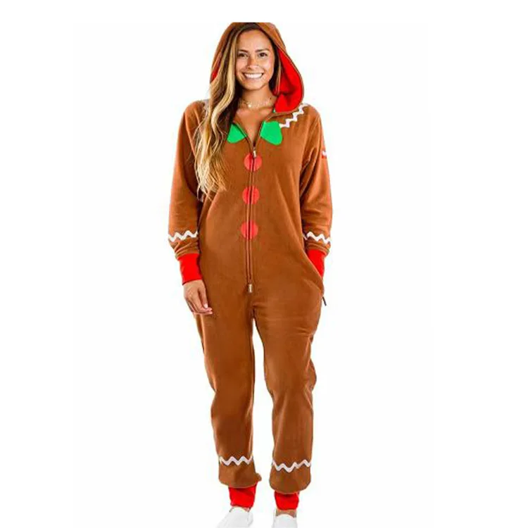 Unisex Family Adult Gingerbread Cozy Jumpsuit Christmas Kids Toddler Cute Gingerbread Cookie Costume