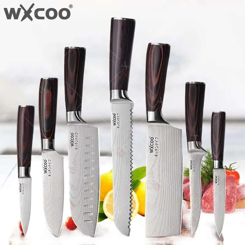 WXCOO Professional Kitchen Boning Knife Stainless Steel Damascus Laser Filleting Knife Chef Knife Cutting Bread Fruit Melon