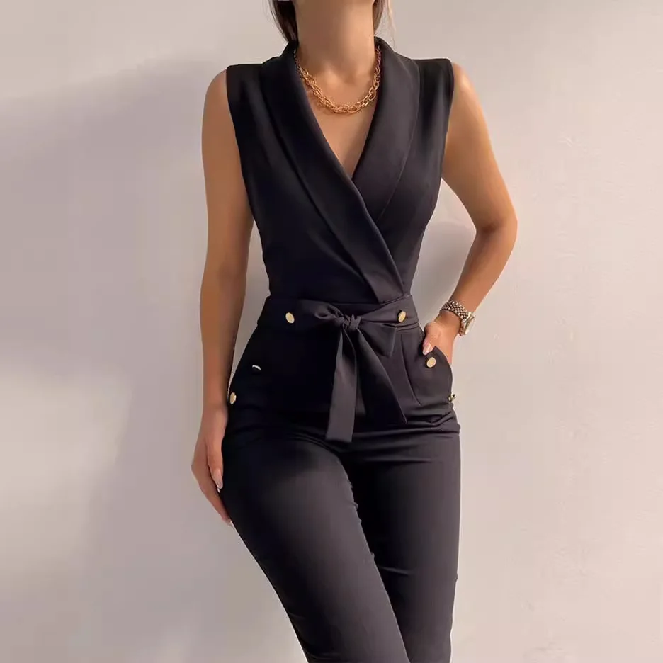 

Faionable Slim Fit Svel Collared Jumpsuit High Waist Long Pants New Arrival Women's One-Piece Suit Commute Sle