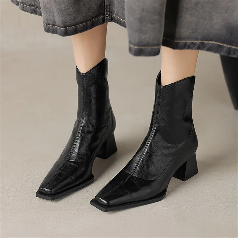 New Autumn Winter Women Boot Fashion Square Toe Boots for Women Short Boots Ladies Shoes Western Boots Zapatos Mujer High Heels