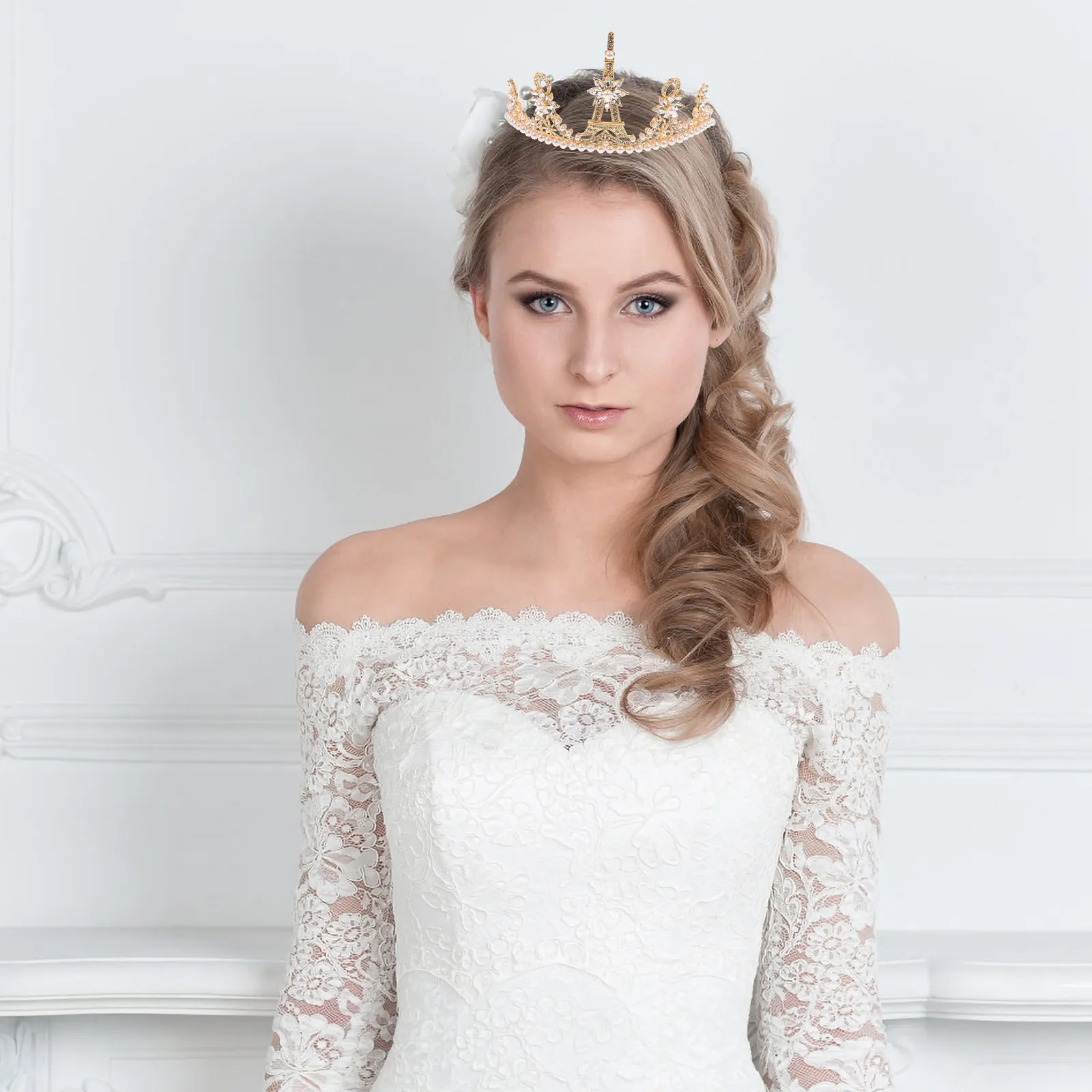 

Винтажная золотая корона с жемчугом для женщин, свадебная повязка на голову, тиара с Эйфелевой башней, аксессуар для королевы, для выпускного бала и конкурсов красоты