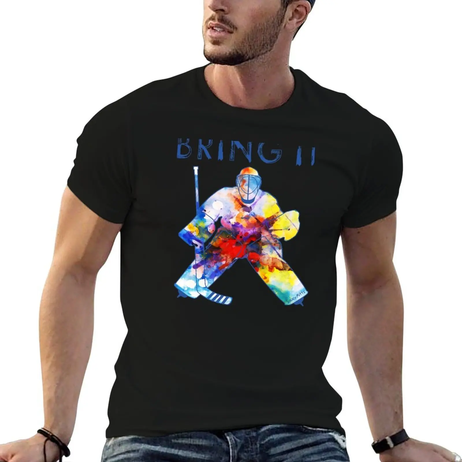 

man Bring t Hockey T-Shirt cotton Goalie for shirt Watercolor pack t shirts man t shirt heavy cotton cotton man It